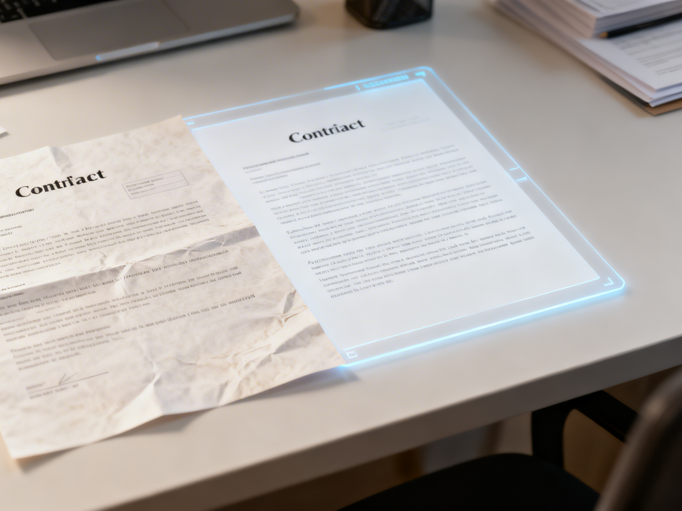 扫描合同 OCR 预处理示意图